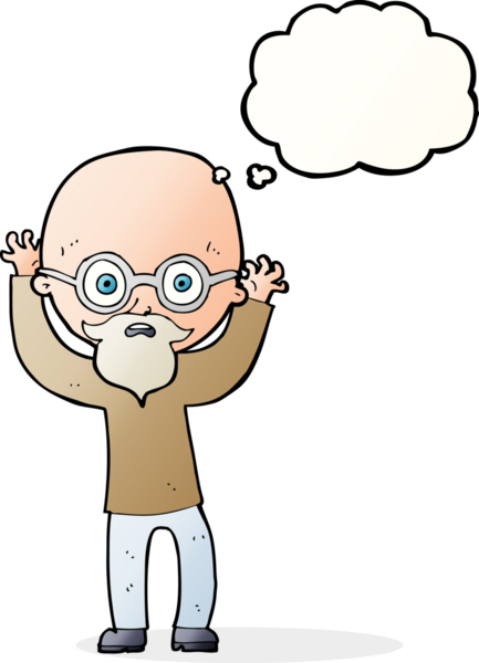 Çizgi film, bir insan tarafından çizilmiş düşünce balonlu kel adamı strese sokuyor.