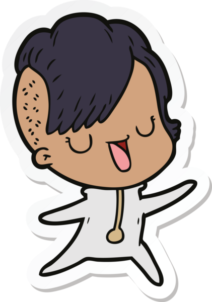 Hipster saç kesimi bir insan tarafından çizilmiş şirin bir çizgi film kızına ait etiket.