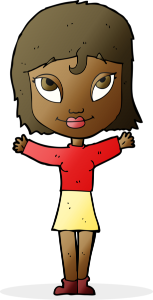 Bir insan tarafından çizilmiş açık kollu çizgi film kadını.