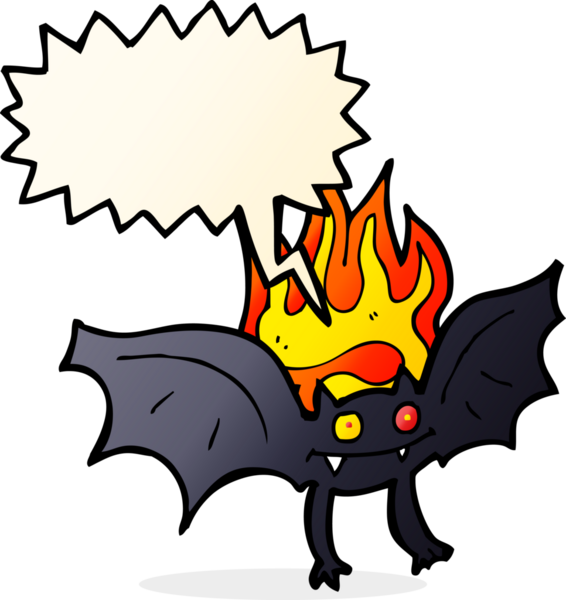 Bir insan tarafından çizilmiş konuşma balonlu vampir yarasa çizgi filmi.