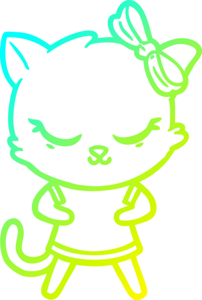 Bir insan tarafından çizilmiş bir çizgi film kedisinin soğuk gradyan çizimi