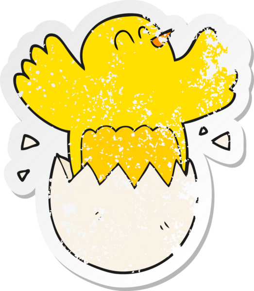 Bir insan tarafından çizilmiş yumurtadan çıkan karikatür çıkartması.