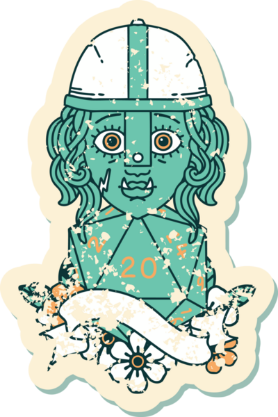 Retro Dövme Biçimi Bir insan tarafından çizilmiş 20 zarlı yarı ork savaşçı karakteri