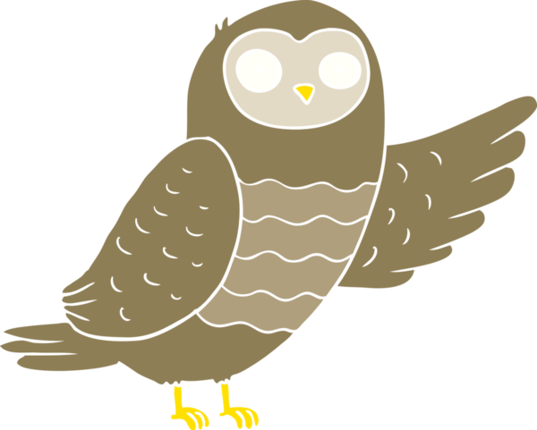 Bir insan tarafından çizilmiş düz renk çizgi film baykuşu