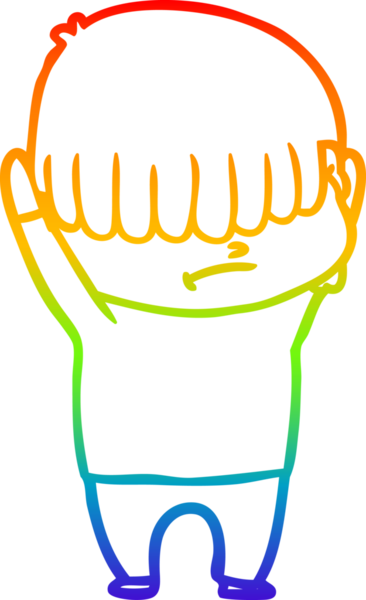 Bir insan tarafından çizilmiş dağınık saçlı bir çizgi film çocuğunun çizimi.