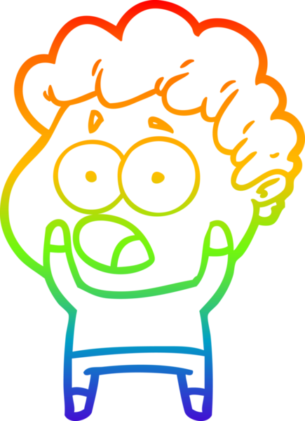 Gökkuşağı gradyan çizgi çizimi Bir insan tarafından çizilmiş şaşırarak nefes nefese bir çizgi film adamı