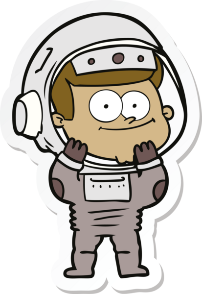 Bir insan tarafından çizilmiş mutlu bir astronot çizgi filminin çıkartması.