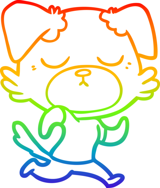 Gökkuşağı gradyan çizimi. Bir insan tarafından çizilmiş şirin bir köpek çizimi.