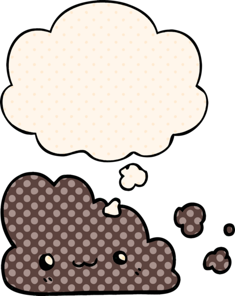 Bir insan tarafından çizilmiş çizgi roman tarzında düşünce baloncuğu olan şirin bir çizgi film bulutu.