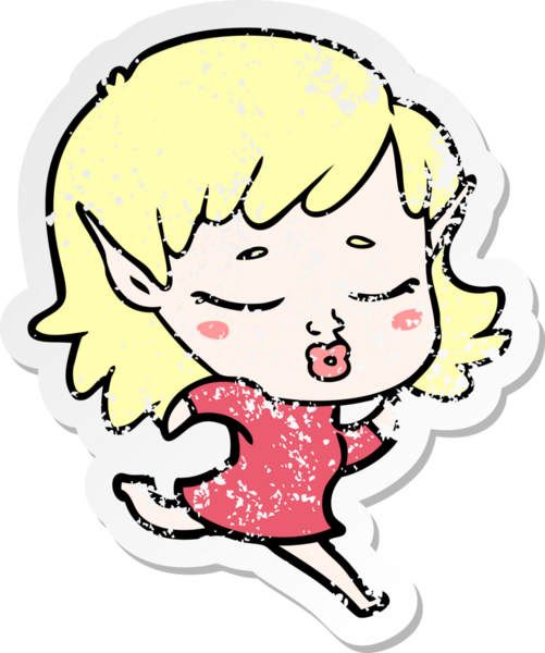 Bir insan tarafından çizilmiş güzel bir elf kızının sıkıntılı çıkartması.