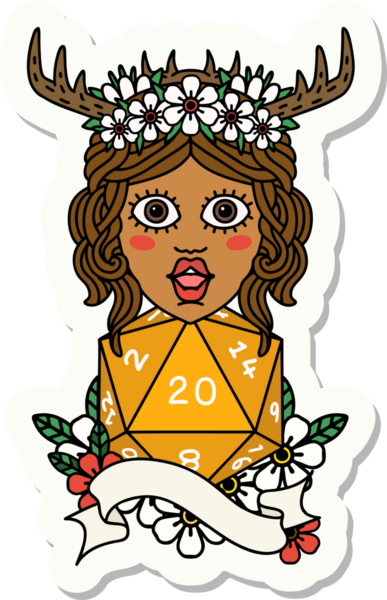 Bir insan tarafından çizilmiş 20 zarlı insan Druid çıkartması.