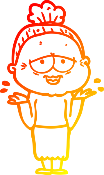 Bir insan tarafından çizilmiş mutlu, yaşlı bir kadının sıcak çizgi çizimi.