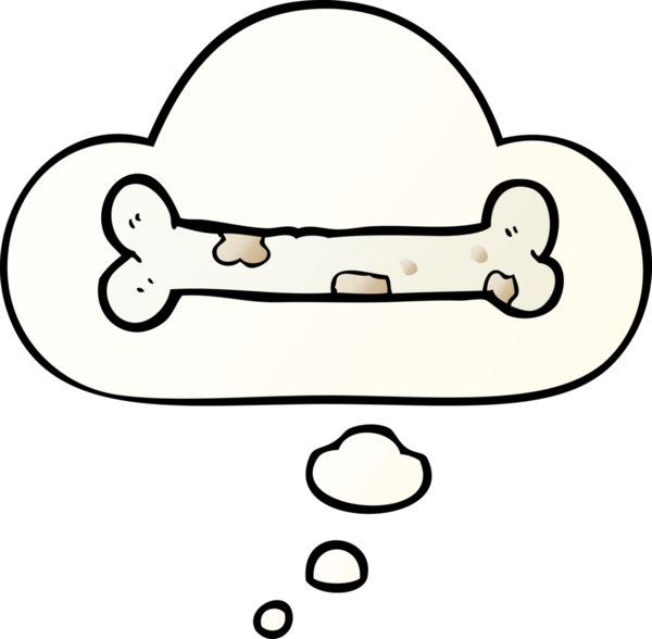 bir insan tarafından çizilmiş yumuşak eğimli düşünce baloncuklu karikatür kemiği