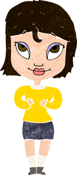 Bir insan tarafından çizilmiş kendine işaret eden karikatür kadını.