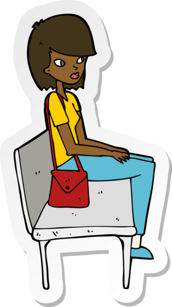 Bir insan tarafından çizilmiş bankta oturan bir karikatür kadının çıkartması.