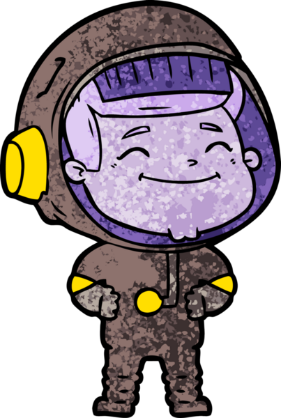 Bir insan tarafından çizilmiş mutlu astronot çizgi filmi.