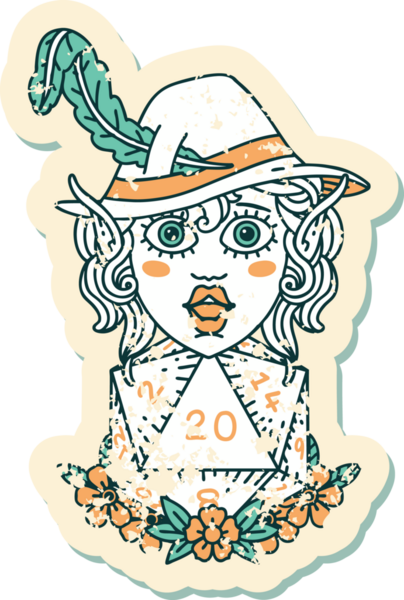 Retro Dövme Tarzı Elf karakteri Bir insan tarafından çizilmiş doğal yirmi zar ile