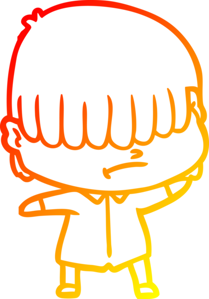 Bir insan tarafından çizilmiş dağınık saçlı bir çizgi film çocuğunun sıcak çizgi çizimi.