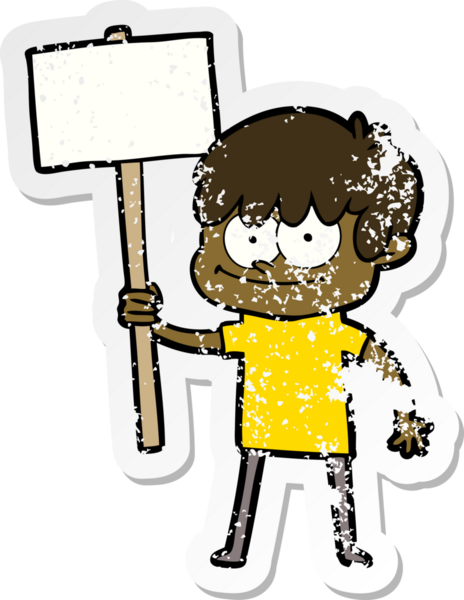 Bir insan tarafından çizilmiş mutlu bir çizgi film karakterinin sıkıntılı çıkartması.