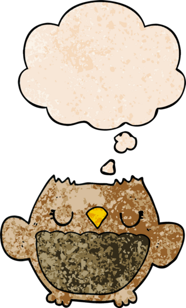bir insan tarafından çizilmiş grunge doku biçiminde düşünce baloncuğu olan çizgi film baykuşu