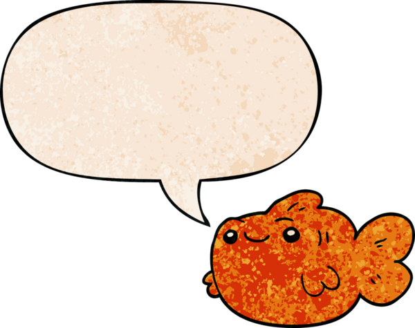 bir insan tarafından çizilmiş, konuşma baloncuklu çizgi film balığı.