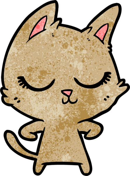 Bir insan tarafından çizilmiş sakin çizgi film kedisi.