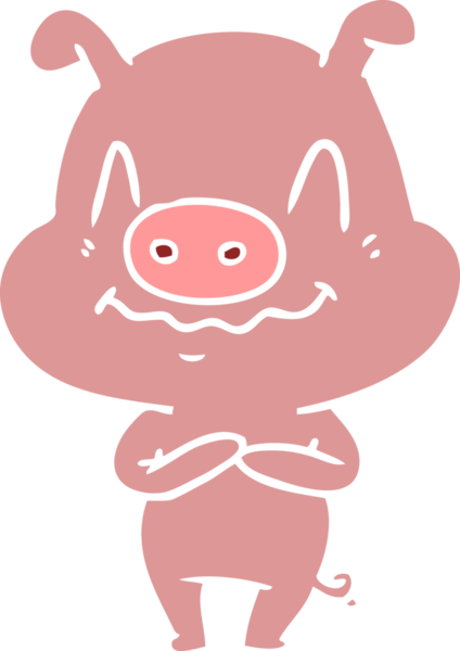 Bir insan tarafından çizilmiş düz renkli çizgi film domuzu.