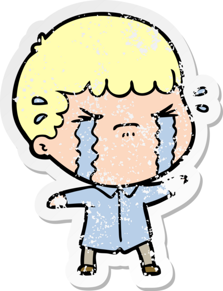 Bir insan tarafından çizilmiş ağlayan bir karikatürcünün sıkıntılı çıkartması.