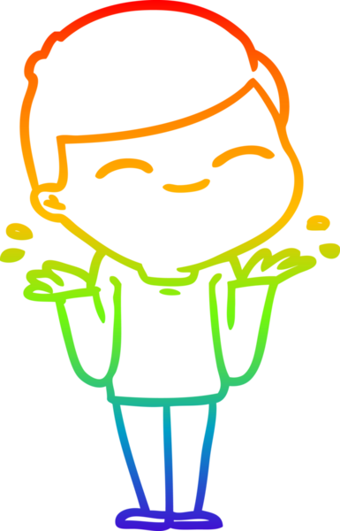 Çizgi film karakteri çizen, gülümseyen bir çocuğun omuzlarını silkeleyen bir insan.