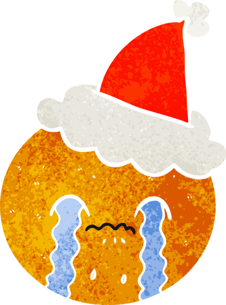 Bir insan tarafından çizilmiş eski bir portakal rengi Noel Baba şapkası çizilmiş.