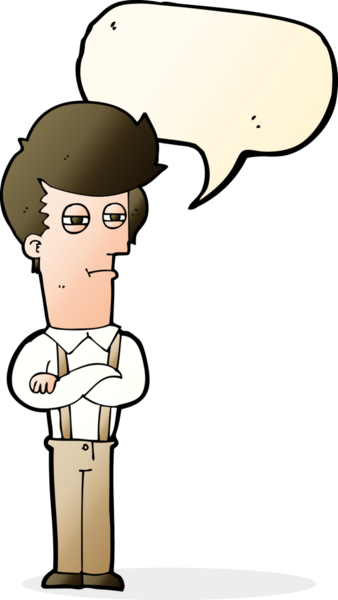 Bir insan tarafından çizilmiş konuşma baloncuğuyla rahatsız bir adam.