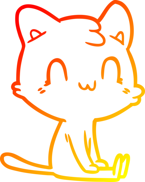 Bir insan tarafından çizilen mutlu çizgi bir kedinin sıcak gradyan çizimi