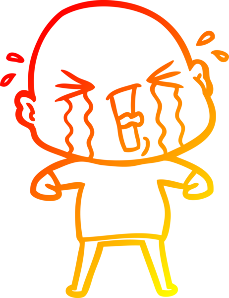 Bir insan tarafından çizilmiş, ağlayan kel bir adamın çizgi çizimi.