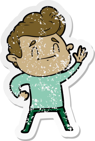 Bir insan tarafından çizilmiş mutlu bir çizgi film karakterinin sıkıntılı çıkartması.