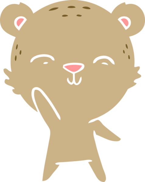 Bir insan tarafından çizilmiş mutlu düz renkli çizgi film ayısı.