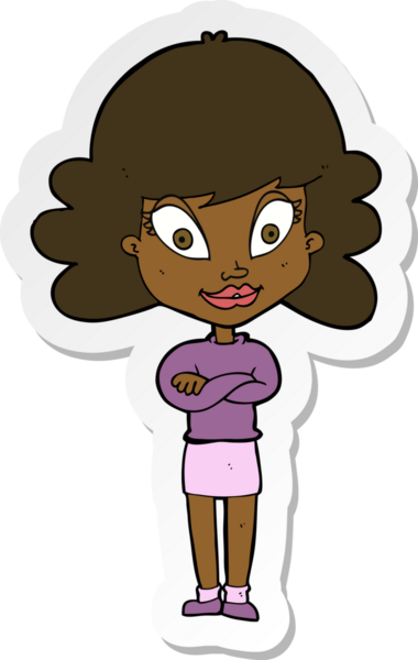 Bir insan tarafından çizilmiş kolları olan mutlu bir kadının çıkartması.