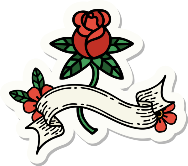 Bir insan tarafından çizilmiş gül pankartıyla dövme stili