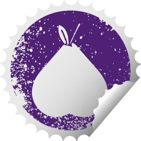 Bir insan tarafından çizilmiş yeşil bir armutun çizilmiş dairesel soyma etiketi.