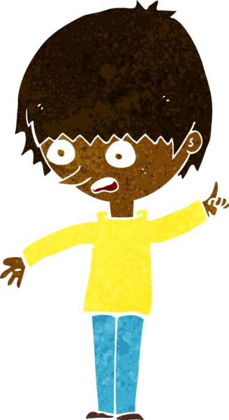 Bir insan tarafından çizilmiş soru işaretli çizgi film çocuğu.