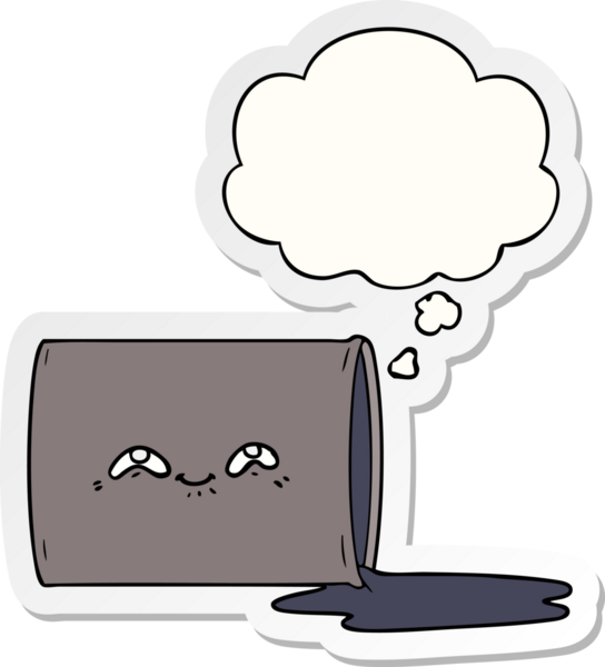 Düşünce baloncuklu karikatür yağı varili insan tarafından çizilmiş bir çıkartma.