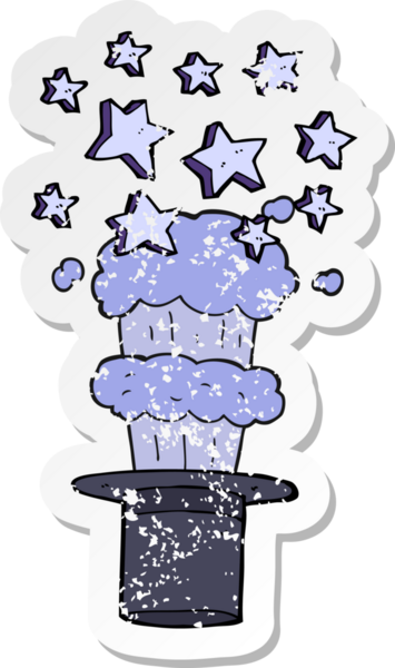 Bir insanın çizdiği sihirli silindir şapkanın gerilimli retro yapıştırması.