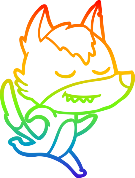 Gökkuşağı gradyan çizgisi. Bir insan tarafından çizilmiş dost bir kurt çizgi filmi.