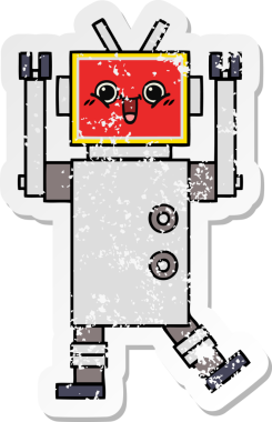 Bir insan tarafından çizilmiş mutlu bir robotun üzgün çıkartması.