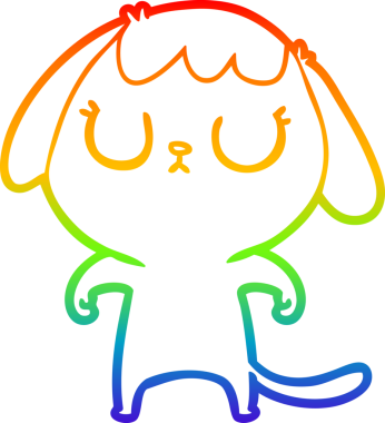 Gökkuşağı gradyan çizimi. Bir insan tarafından çizilmiş şirin bir köpek çizimi.