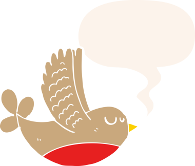 bir insan tarafından çizilmiş, konuşma baloncuklu çizgi film kuşu.