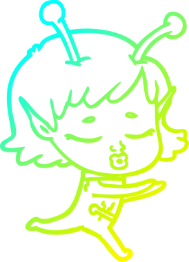 Bir insan tarafından çizilmiş bir uzaylı kız çizgi filmi.