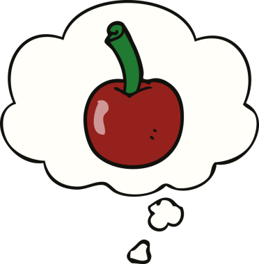 Bir insan tarafından çizilmiş düşünce baloncuklu kiraz.