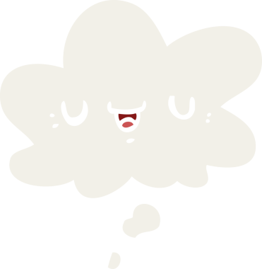 Bir insan tarafından çizilmiş düşünce baloncuklu mutlu çizgi film yüzü.