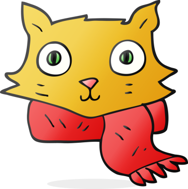 Bir insan tarafından çizilmiş eşarp takan kedi çizimi.