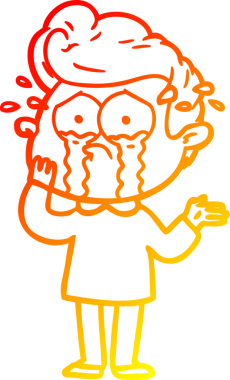 Bir insan tarafından çizilmiş, endişeli, ağlayan bir çizgi film karakteri.